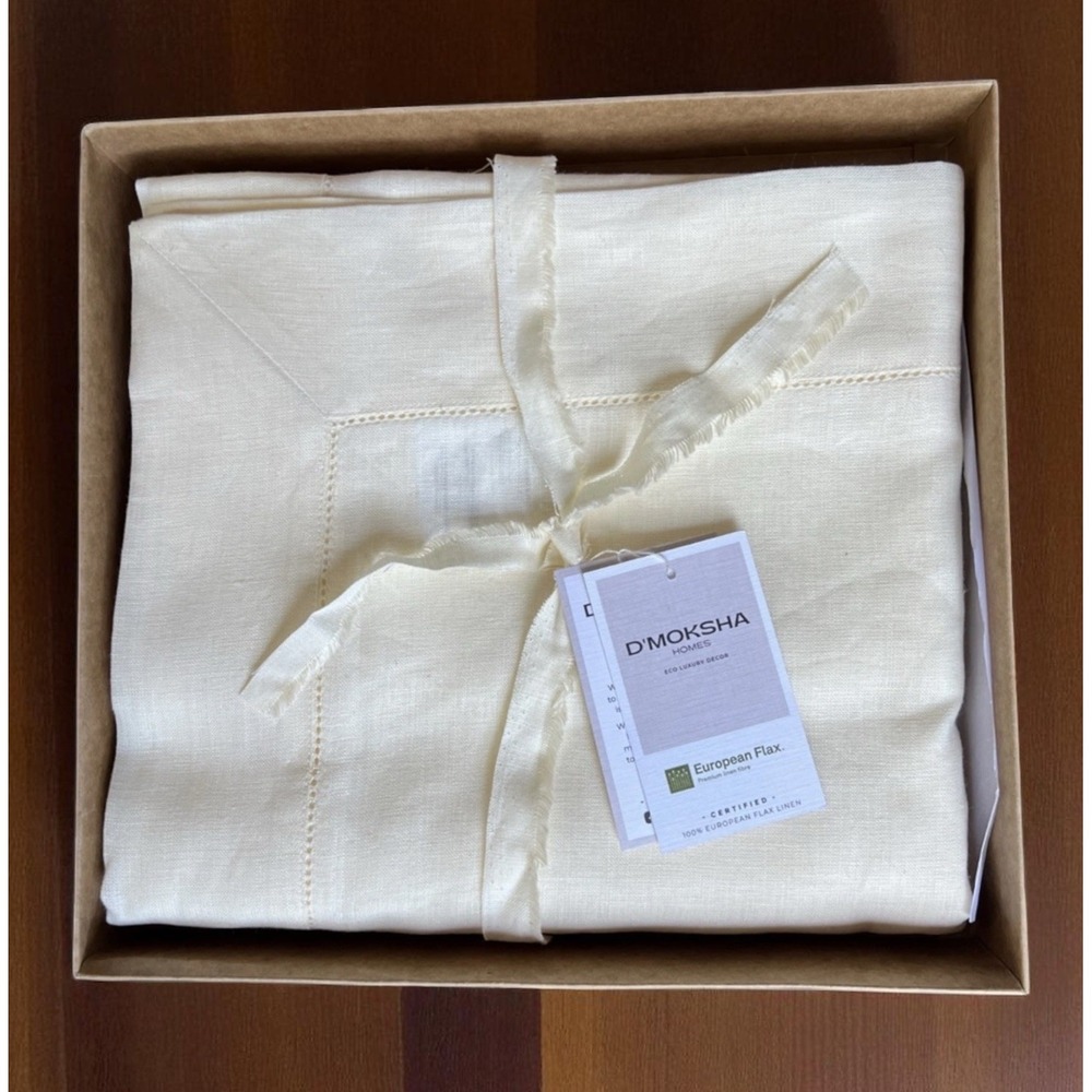 D'Moksha Homes 60" x 90" European Flax Linen Luxury Ivory Tablecloth NEW